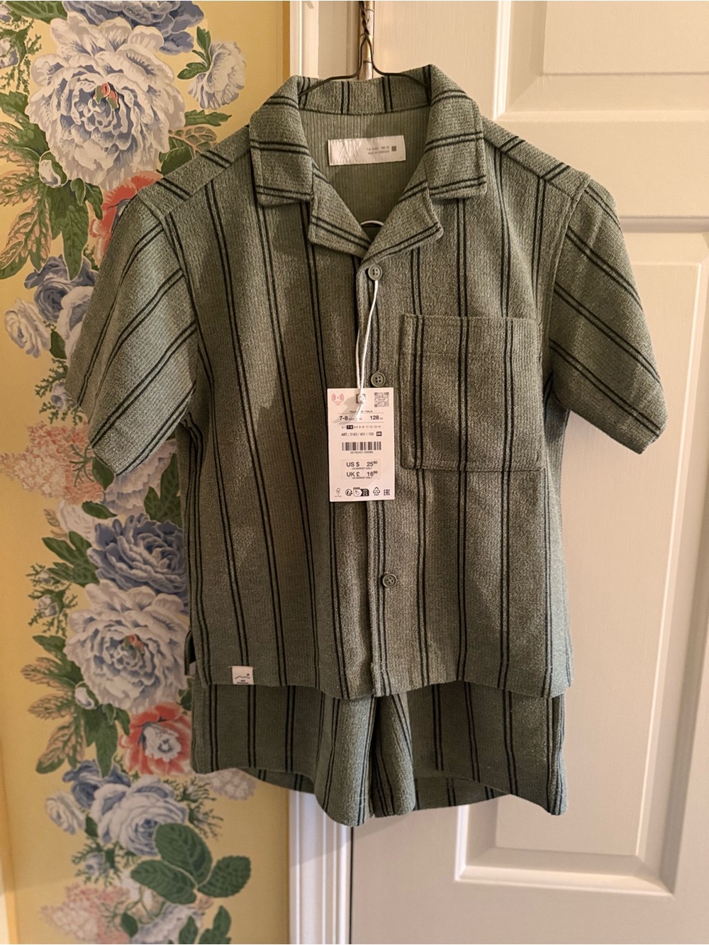 Zara Olive Green Striped Kids Matching Set